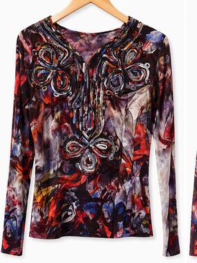 Abstract Multi-Color Long-Sleeve Women’s Top Size M/L